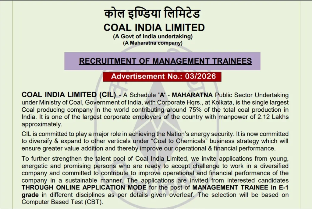 Coal India Recruitment 2026 Notification PDF